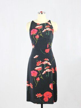 Aritzia WILFRED Creneau Black Floral Crepe Open Back Midi Halter Dress, Size 4